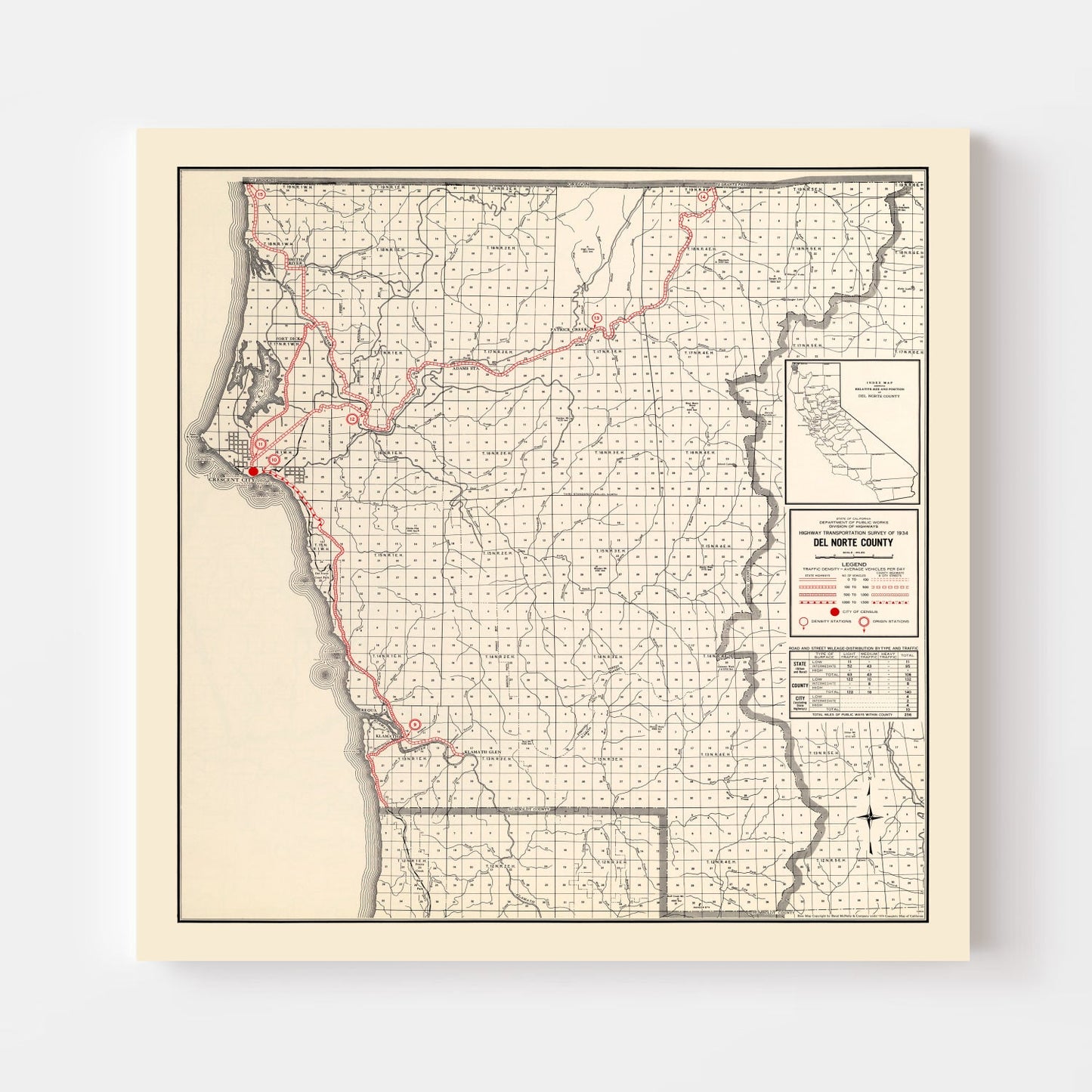 Vintage Map of Del Norte County, California, 1935