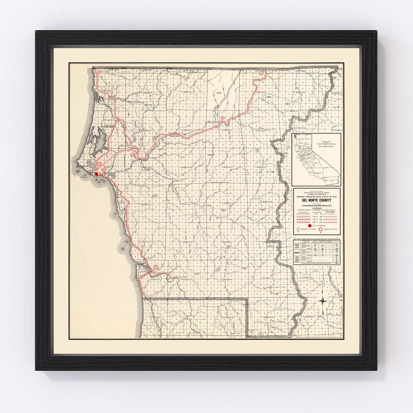 Vintage map of Del Norte County, California, 1935