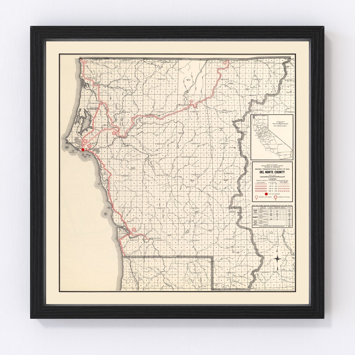 Vintage map of Del Norte County, California, 1935