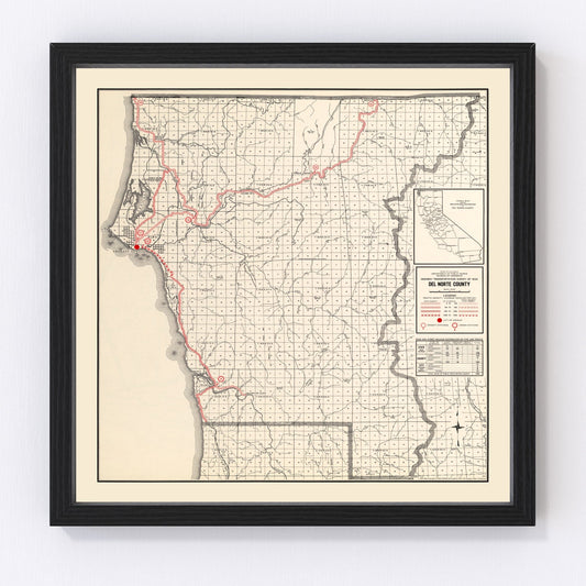 Vintage map of Del Norte County, California, 1935