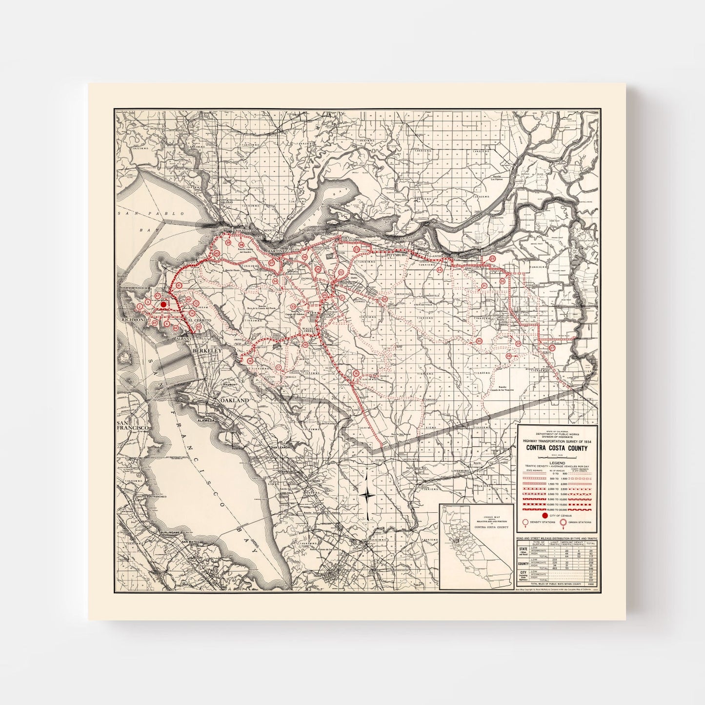 Vintage Map of Contra Costa County, California, 1935