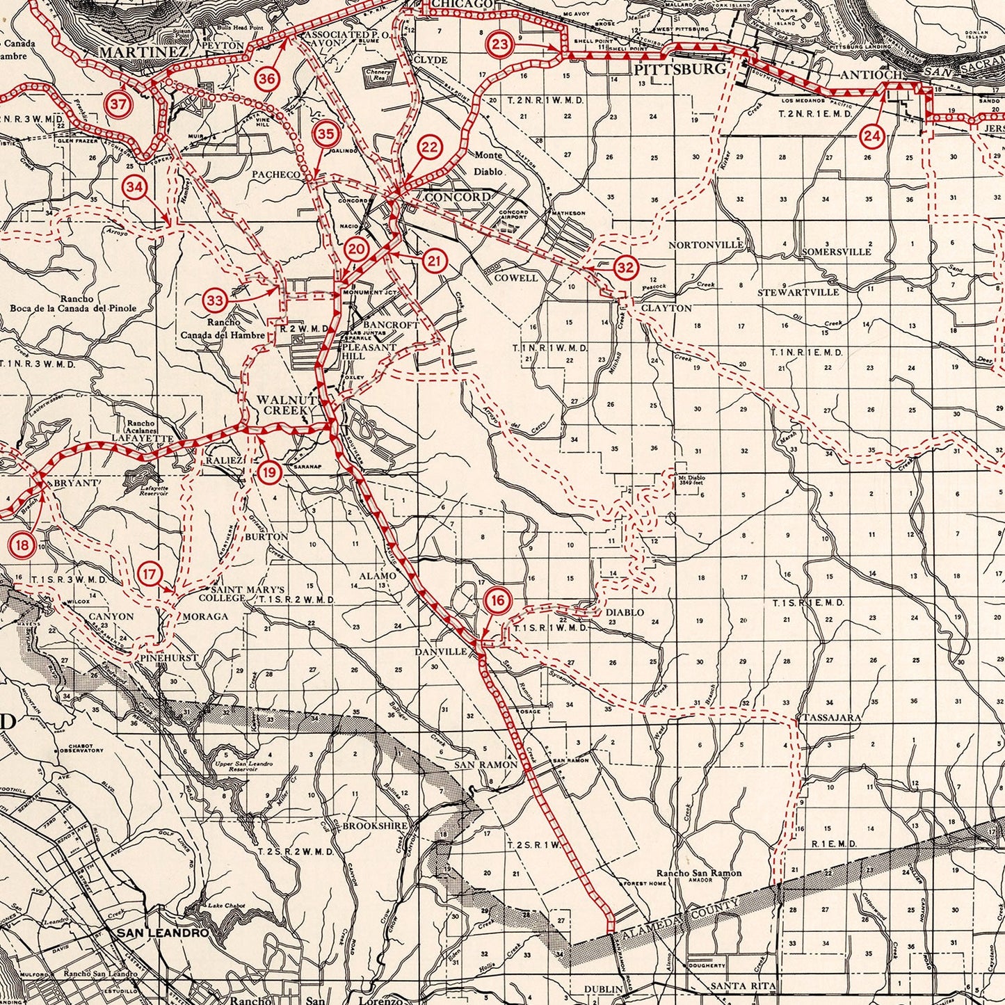 Vintage Map of Contra Costa County, California, 1935