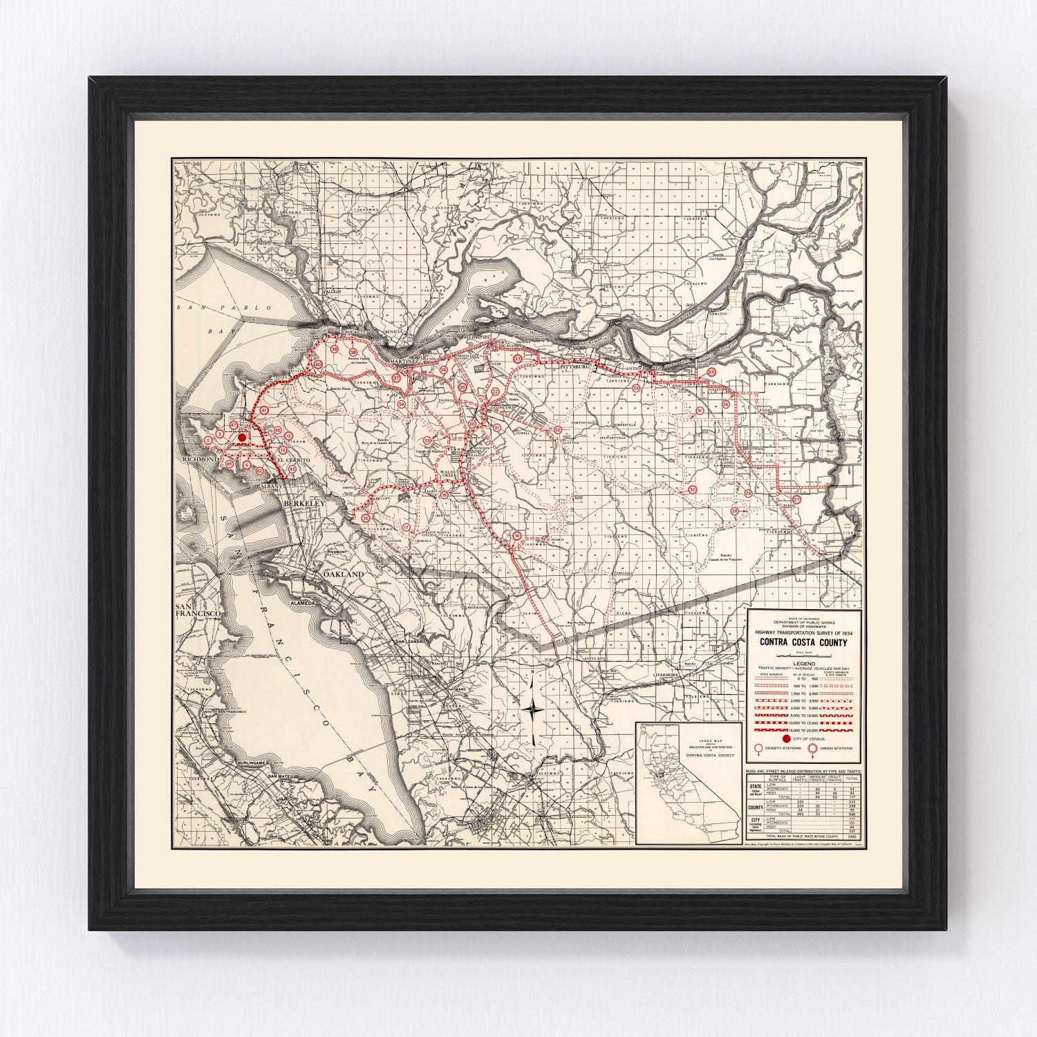 Vintage map of Contra Costa County, California, 1935