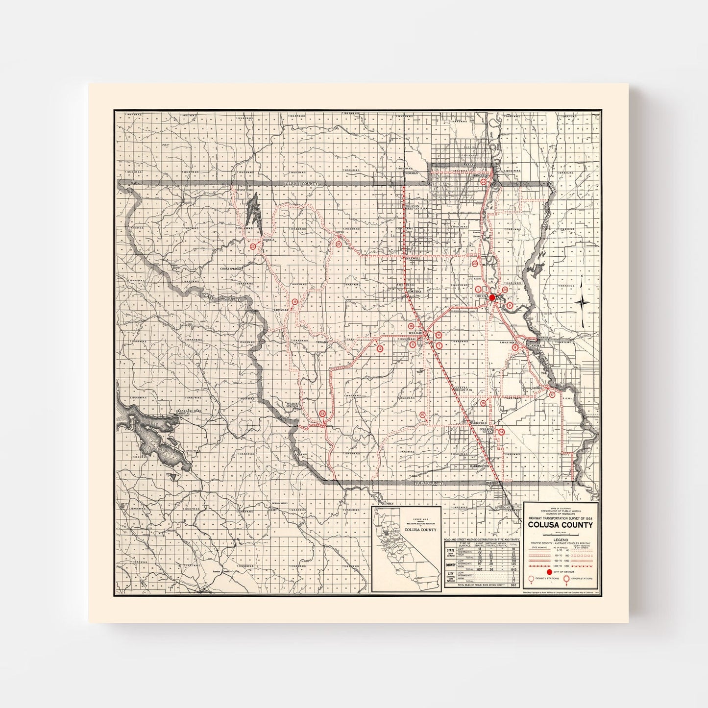 Vintage Map of Colusa County, California, 1935