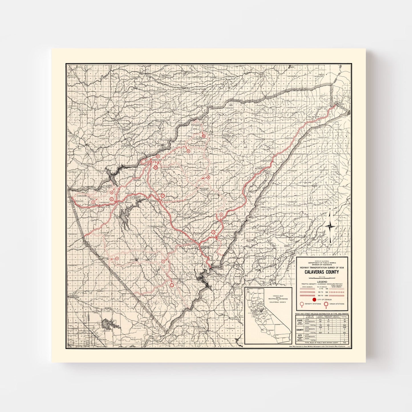 Vintage Map of Calaveras County, California, 1935