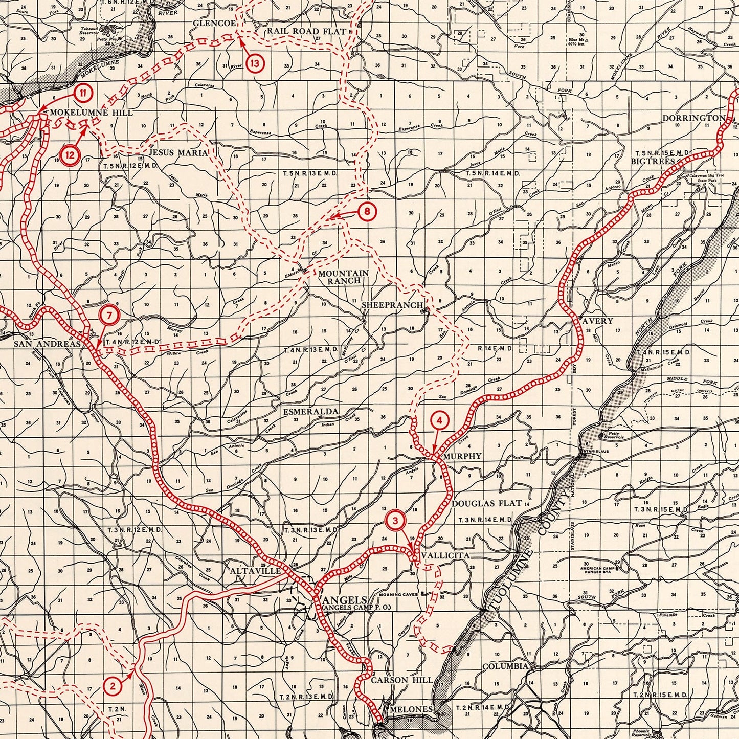 Vintage Map of Calaveras County, California, 1935