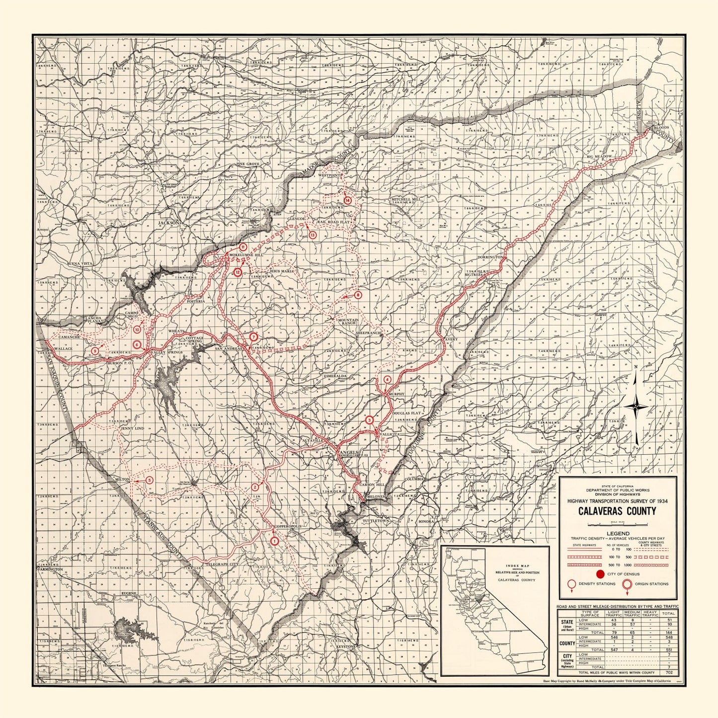 Vintage Map of Calaveras County, California, 1935