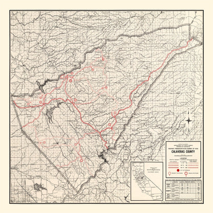 Vintage Map of Calaveras County, California, 1935