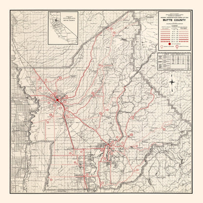 Vintage Map of Butte County, California, 1935 Wall Art
