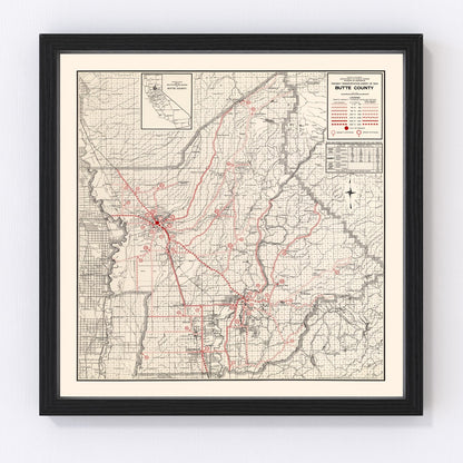 Vintage map of Butte County, California, 1935, digitally restored