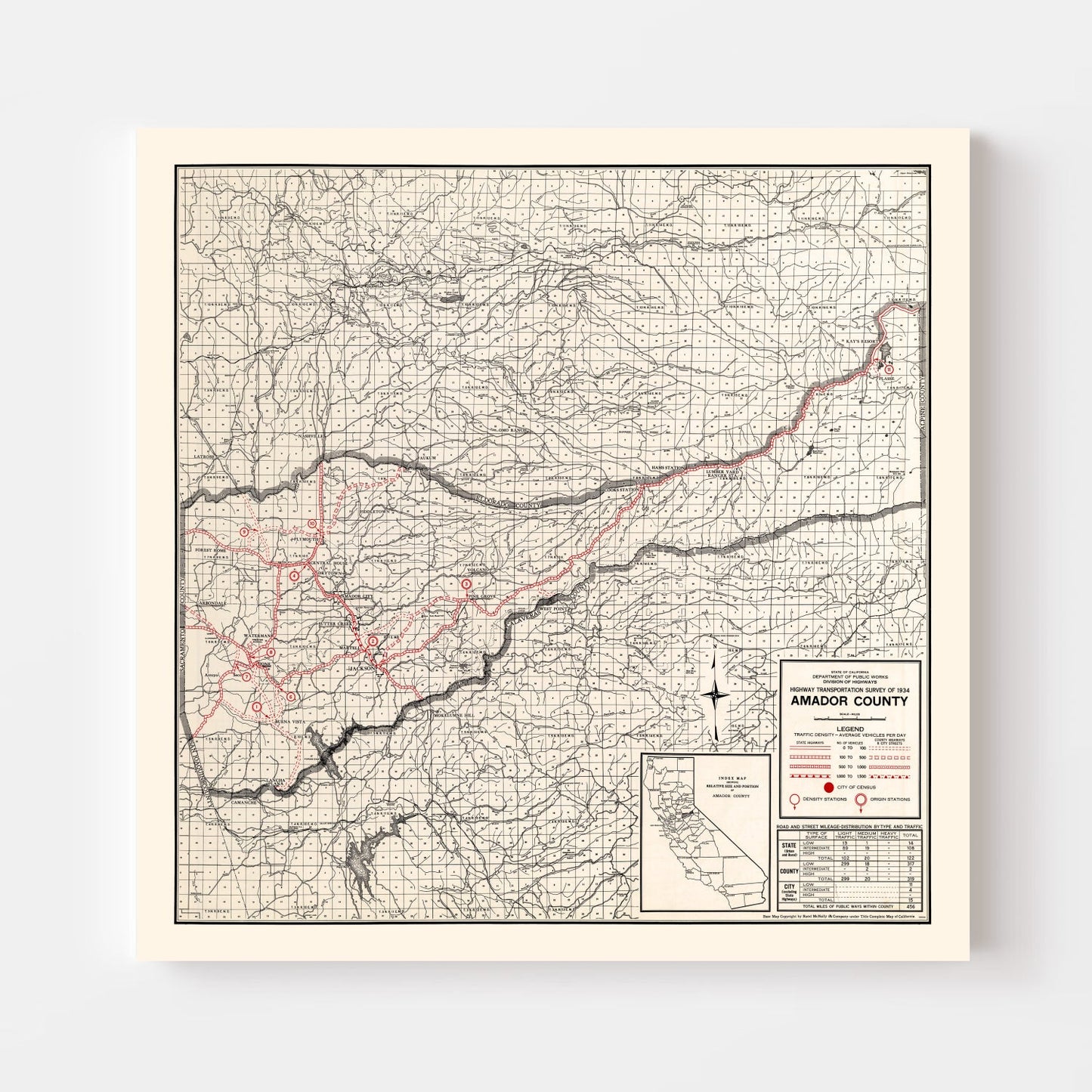Vintage Map of Amador County, California, 1935