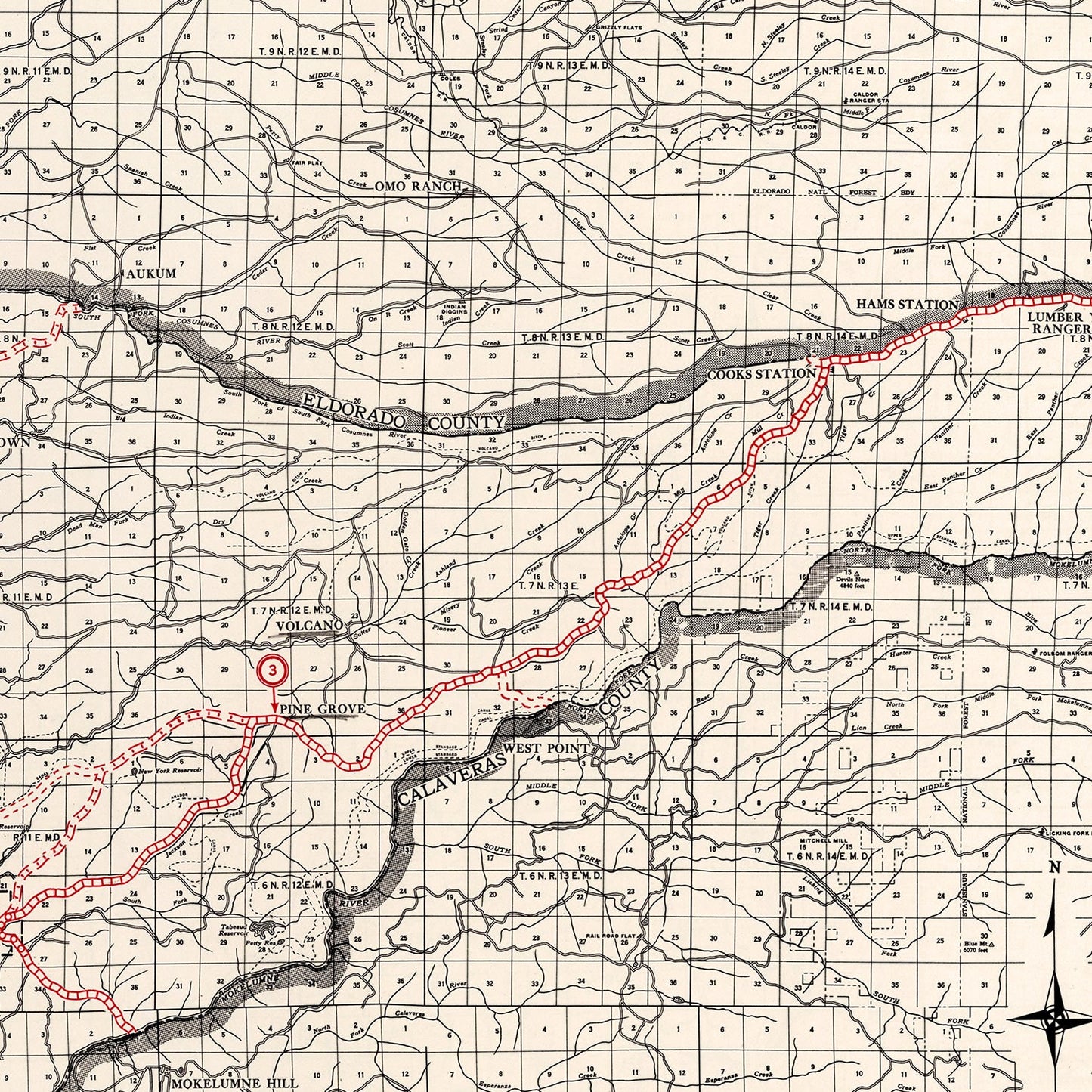 Vintage Map of Amador County, California, 1935