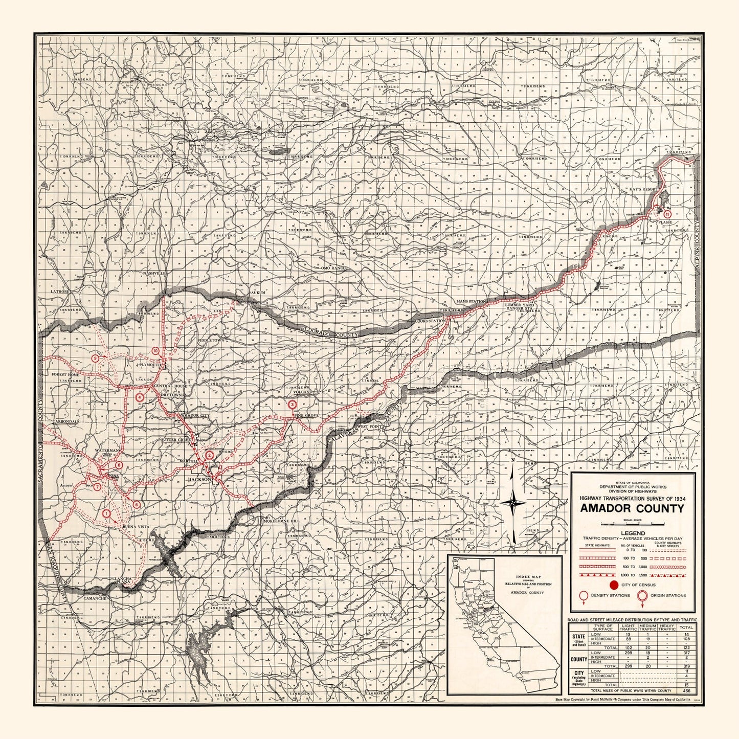 Vintage Map of Amador County, California, 1935