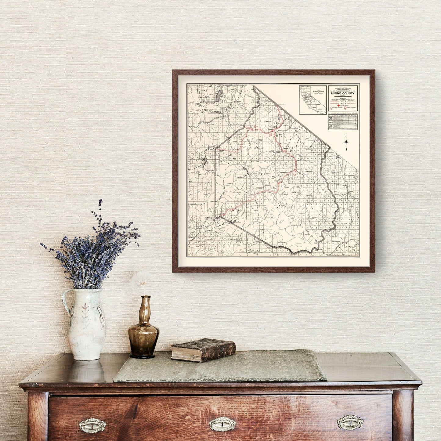 Vintage Map of Alpine County, California, 1935