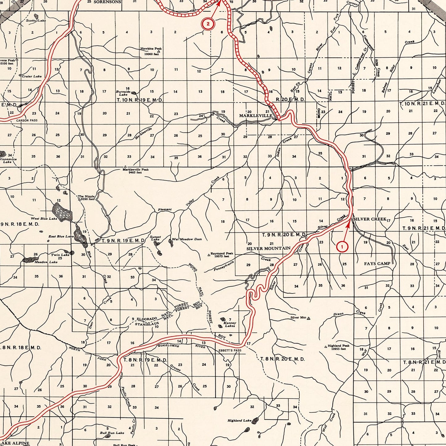 Vintage Map of Alpine County, California, 1935