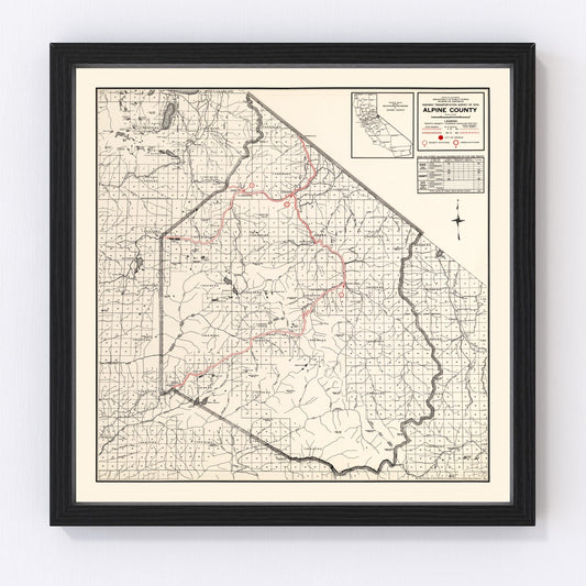 Vintage map of Alpine County, California, 1935, Sierra Nevada