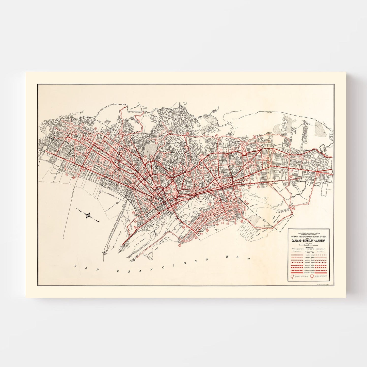 Vintage Map of Oakland, California, 1935