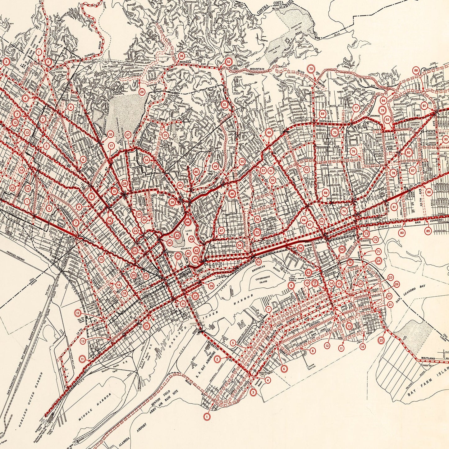 Vintage Map of Oakland, California, 1935