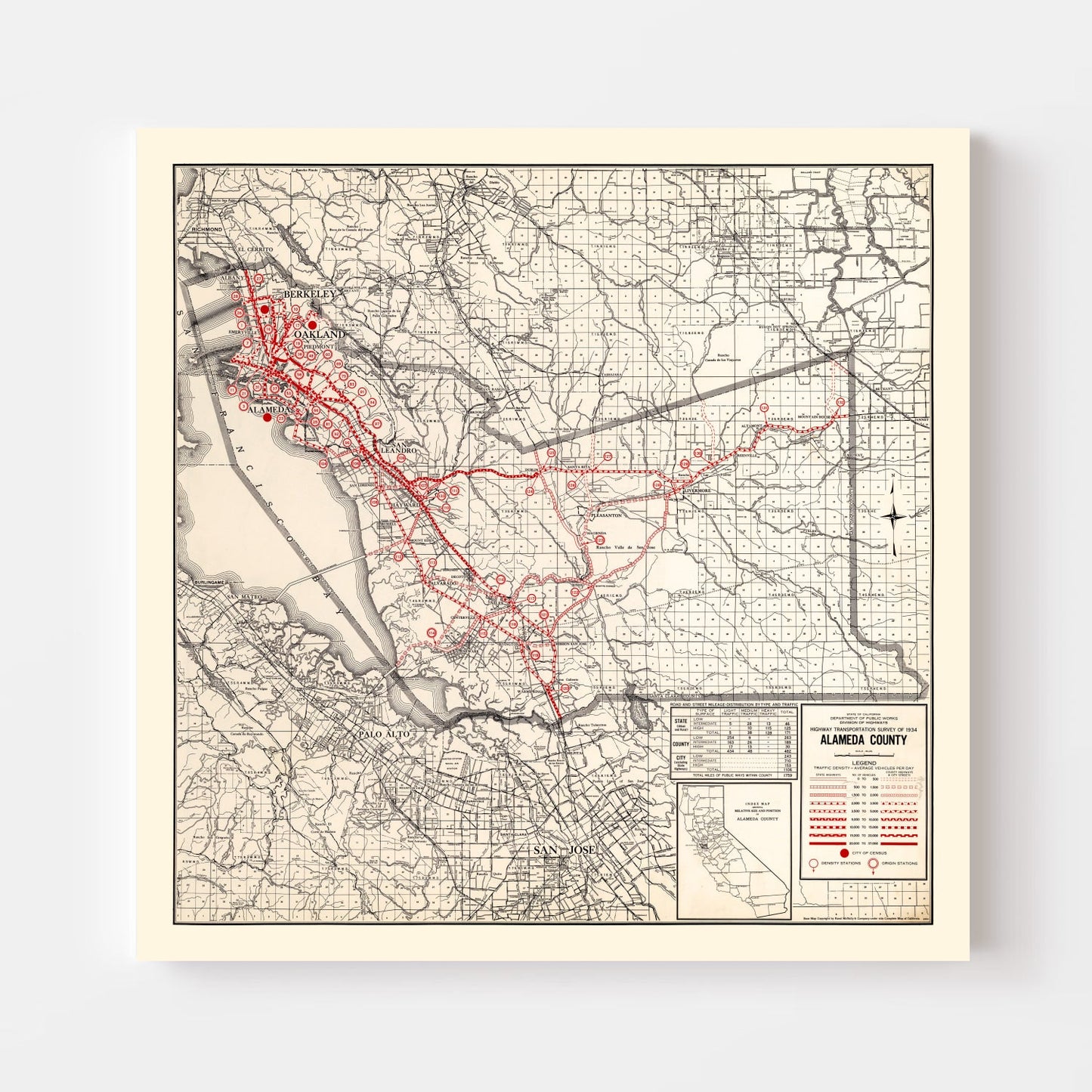Vintage Map of Alameda County, California, 1935