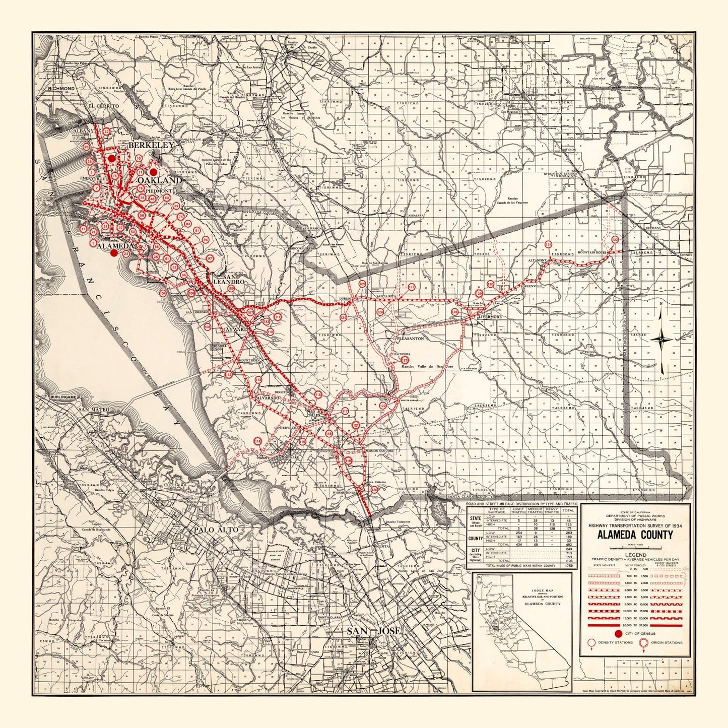 Vintage Map of Alameda County, California, 1935