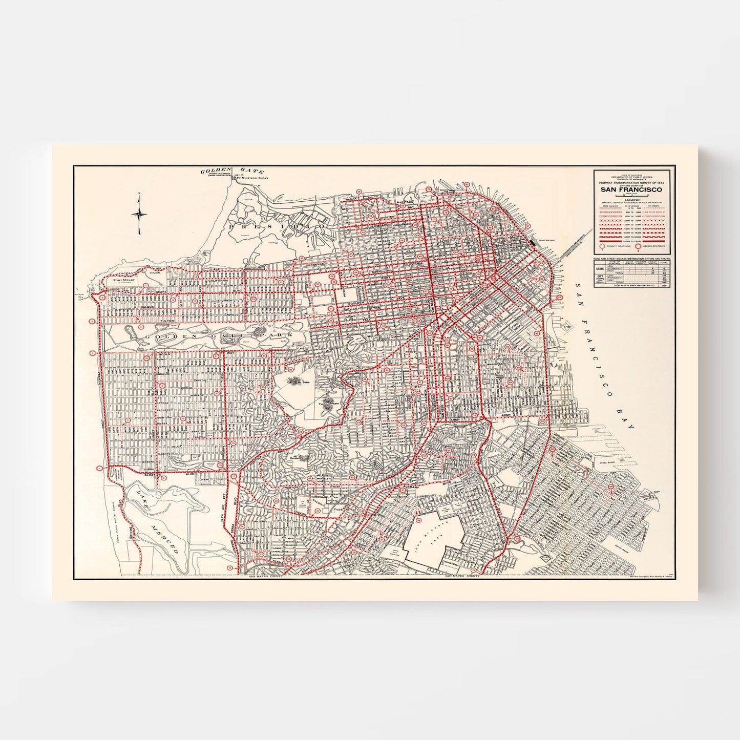 Vintage Map of San Francisco County, California, 1935