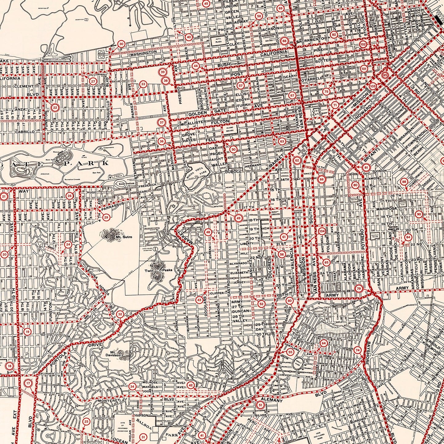 Vintage Map of San Francisco County, California, 1935