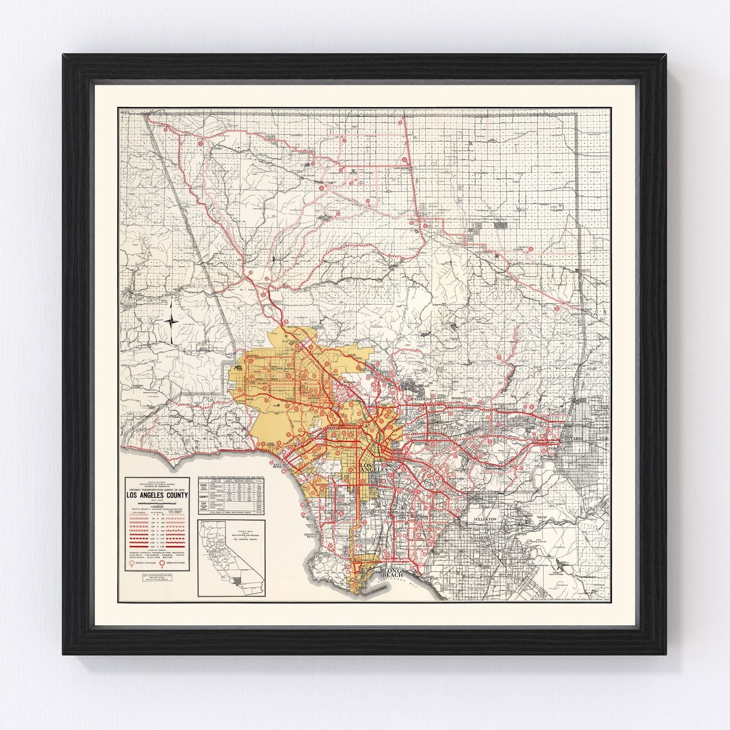 vintage map of Los Angeles County, California, 1935