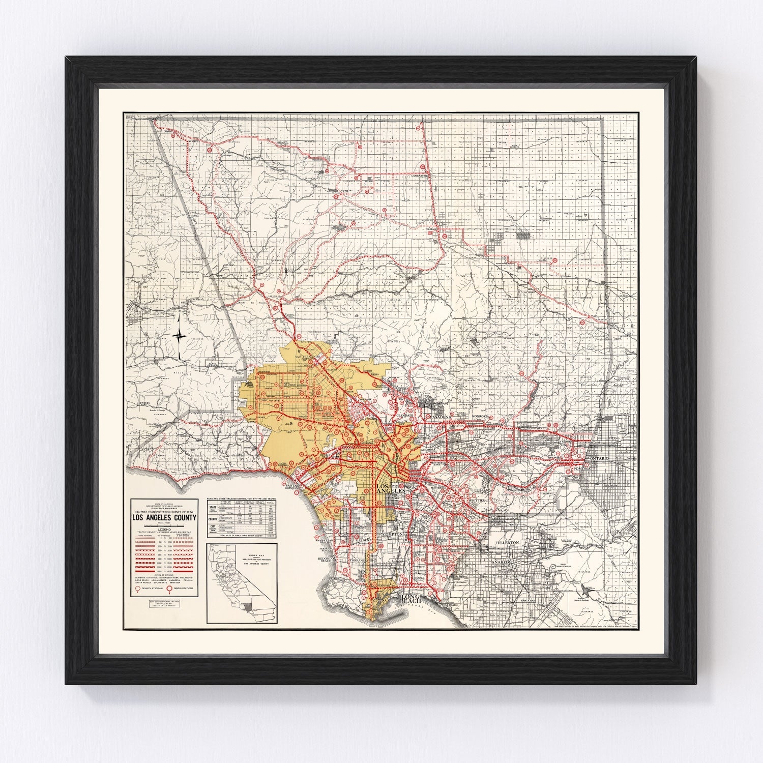 vintage map of Los Angeles County, California, 1935