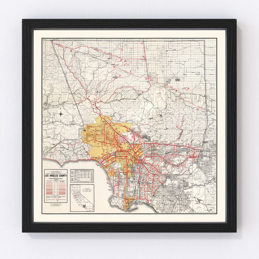 vintage map of Los Angeles County, California, 1935