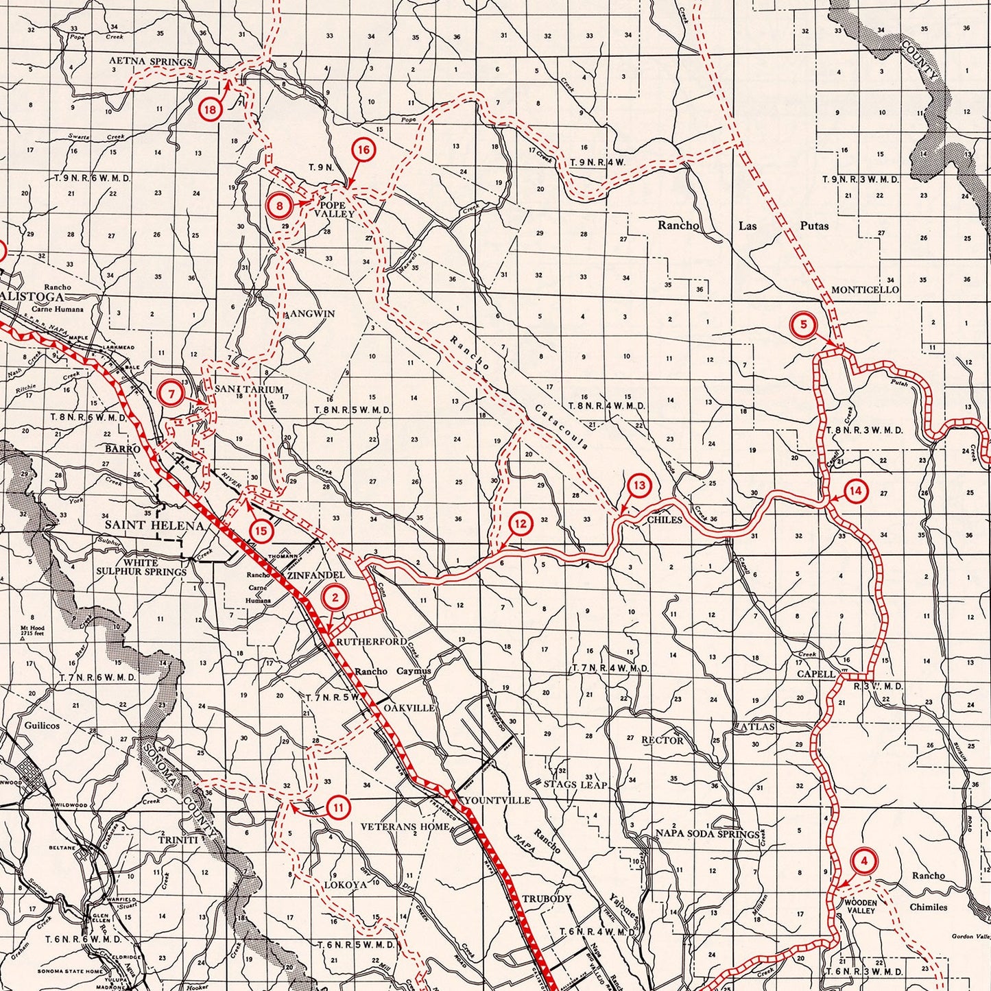 Vintage Map of Napa County, California, 1935