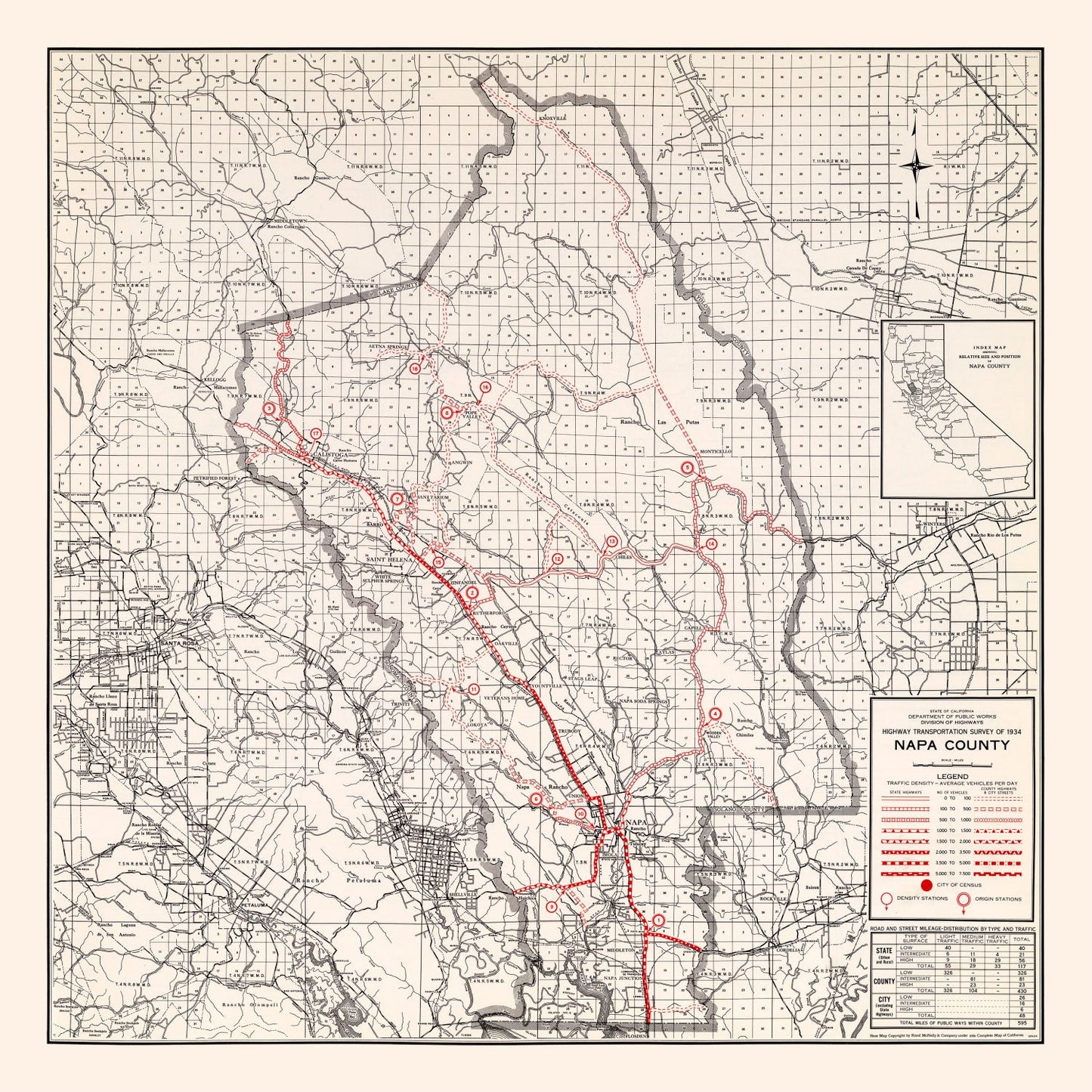 Vintage Map of Napa County, California, 1935