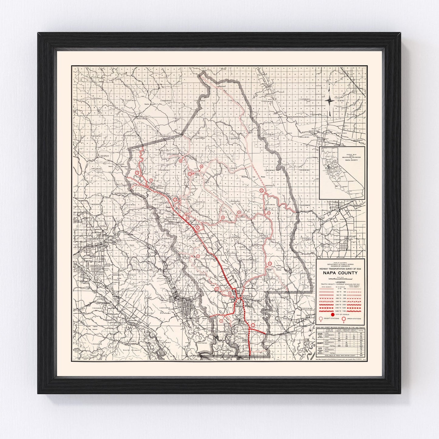 Vintage map of Napa County, California, 1935
