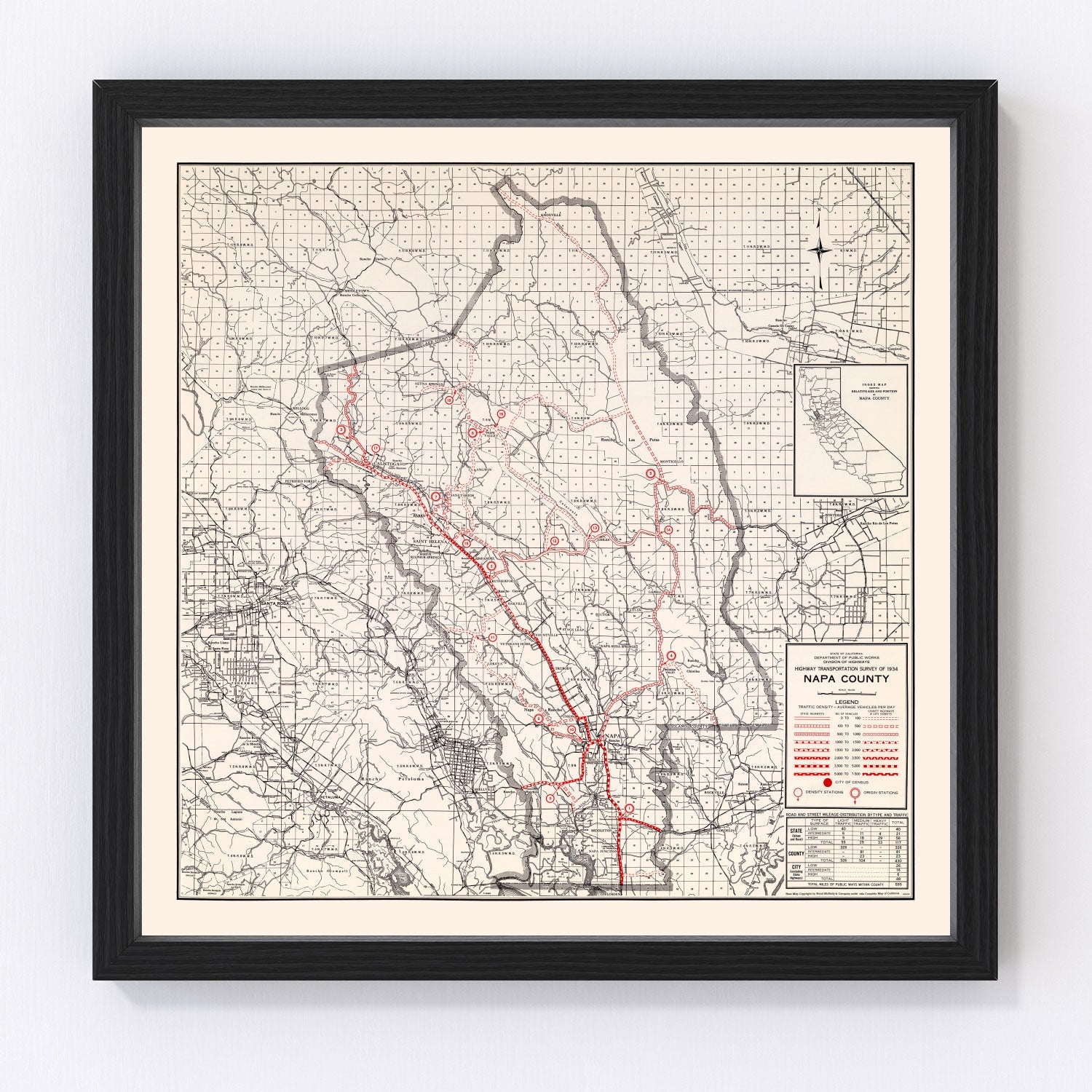 Vintage map of Napa County, California, 1935