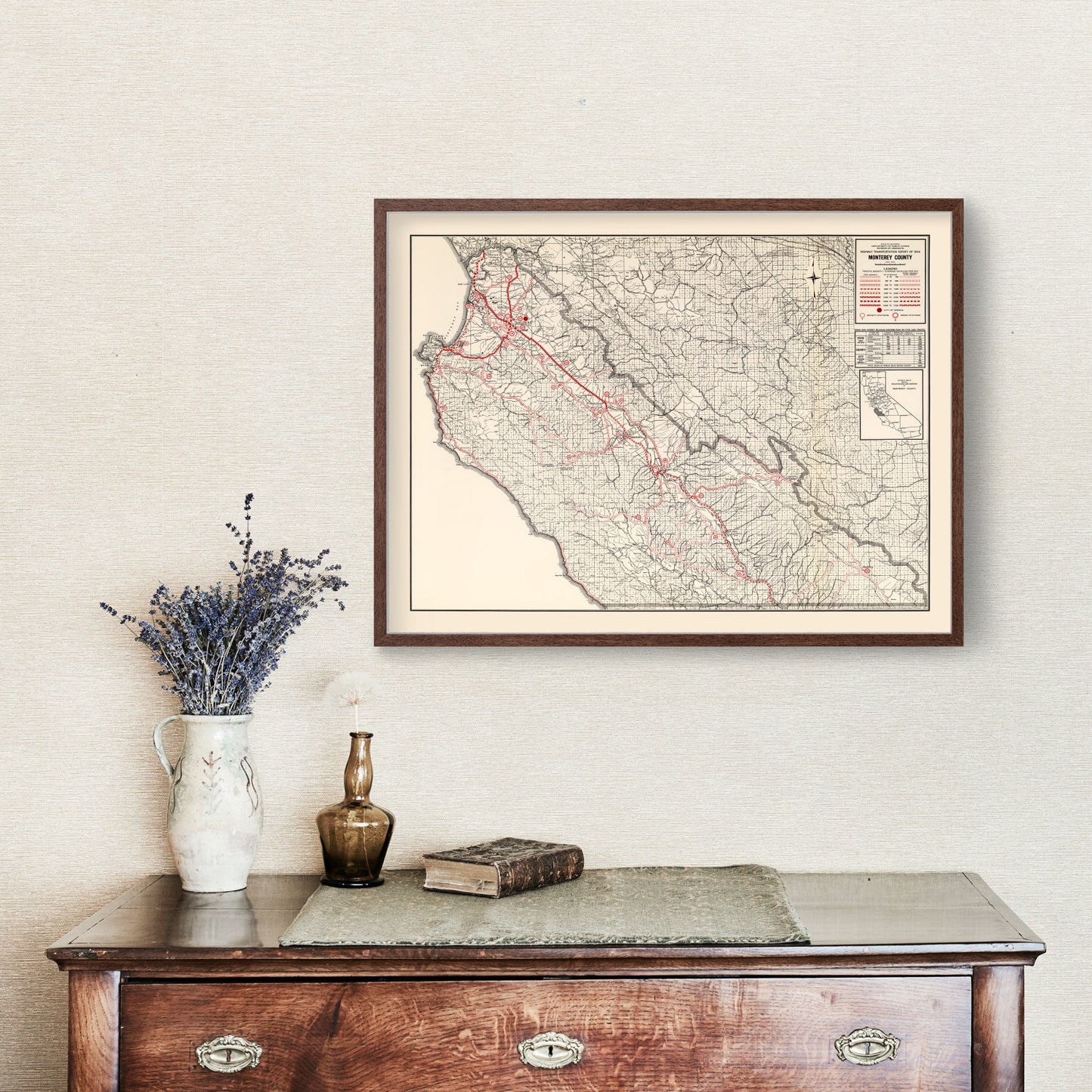 Vintage Map of Monterey County, California, 1935