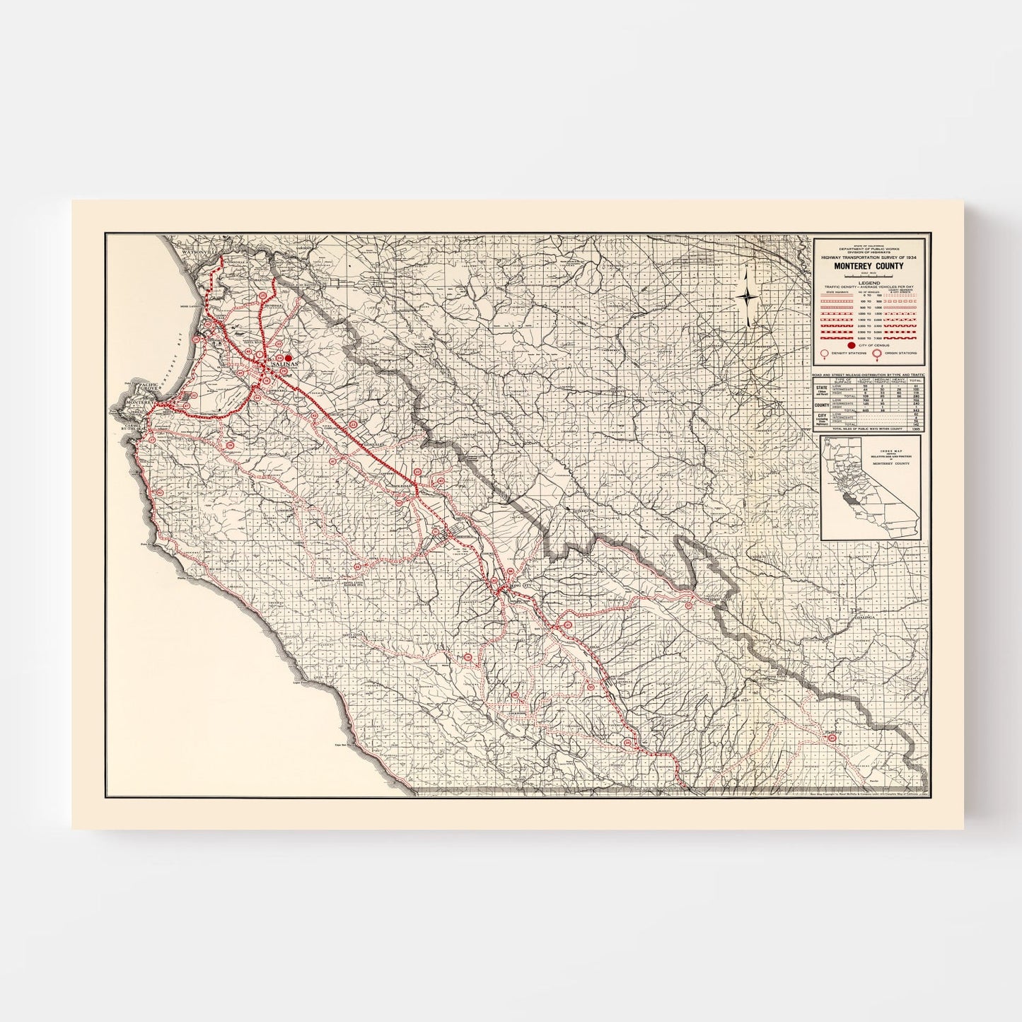 Vintage Map of Monterey County, California, 1935