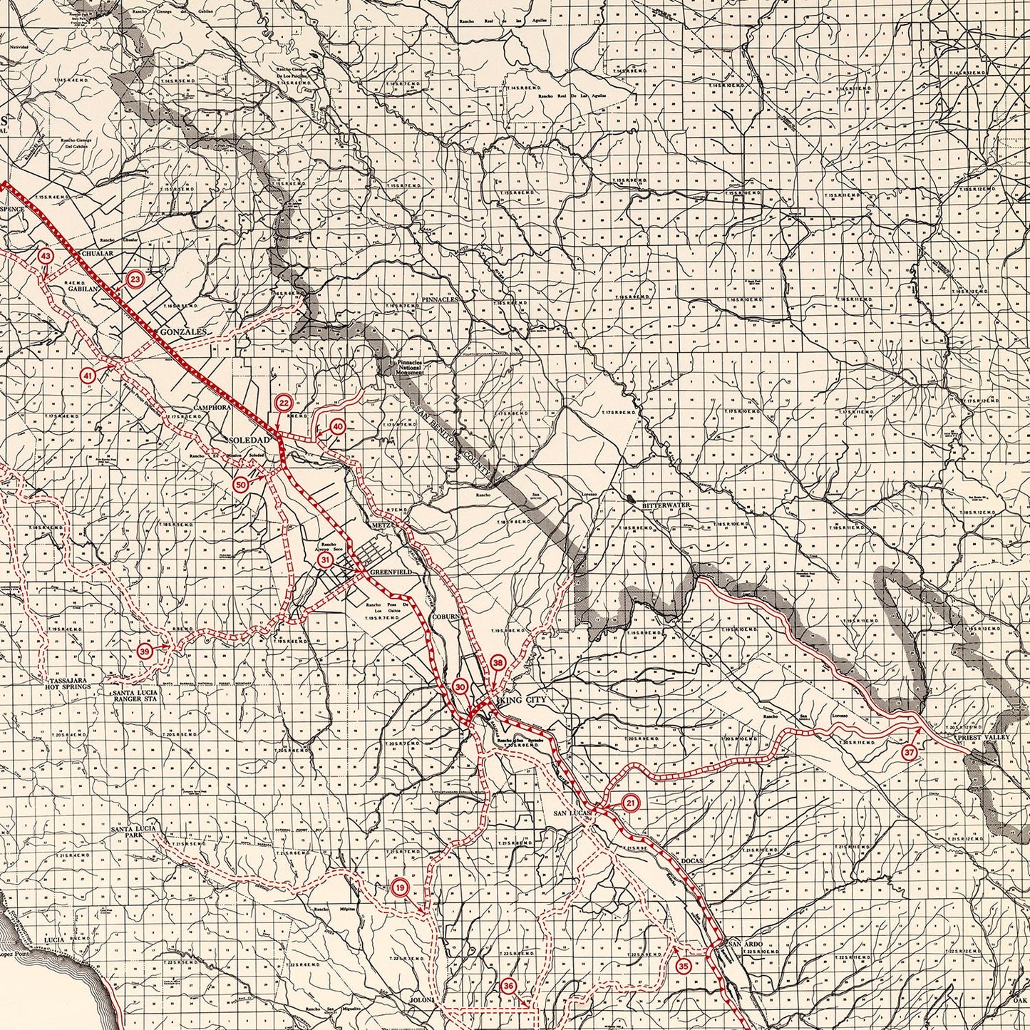 Vintage Map of Monterey County, California, 1935