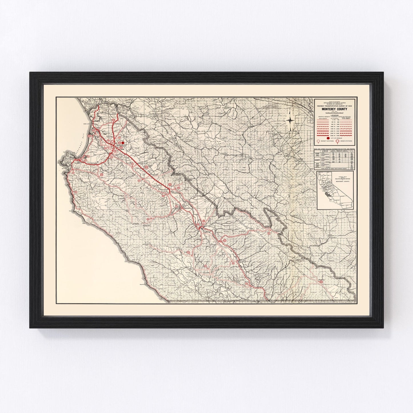 Vintage map of Monterey County, California, 1935