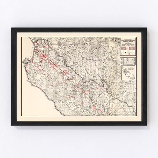 Vintage map of Monterey County, California, 1935