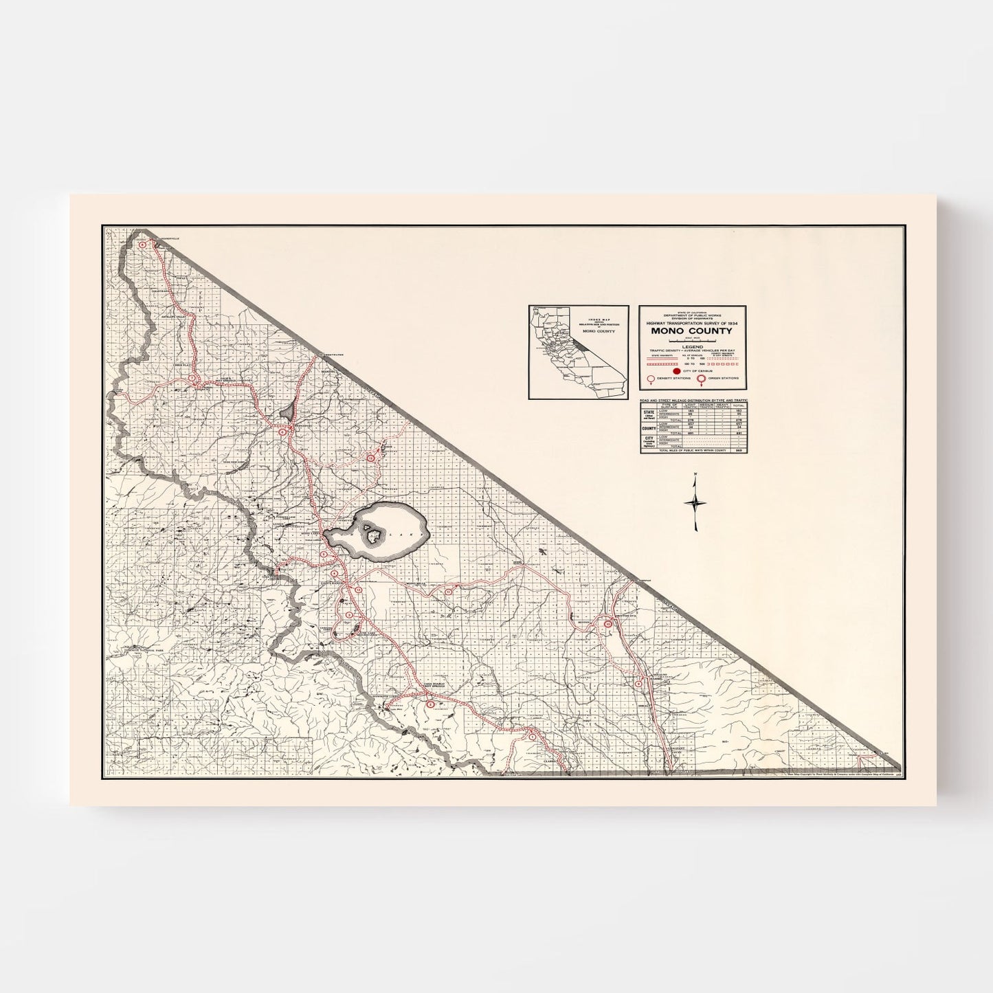 Vintage Map of Mono County, California, 1935