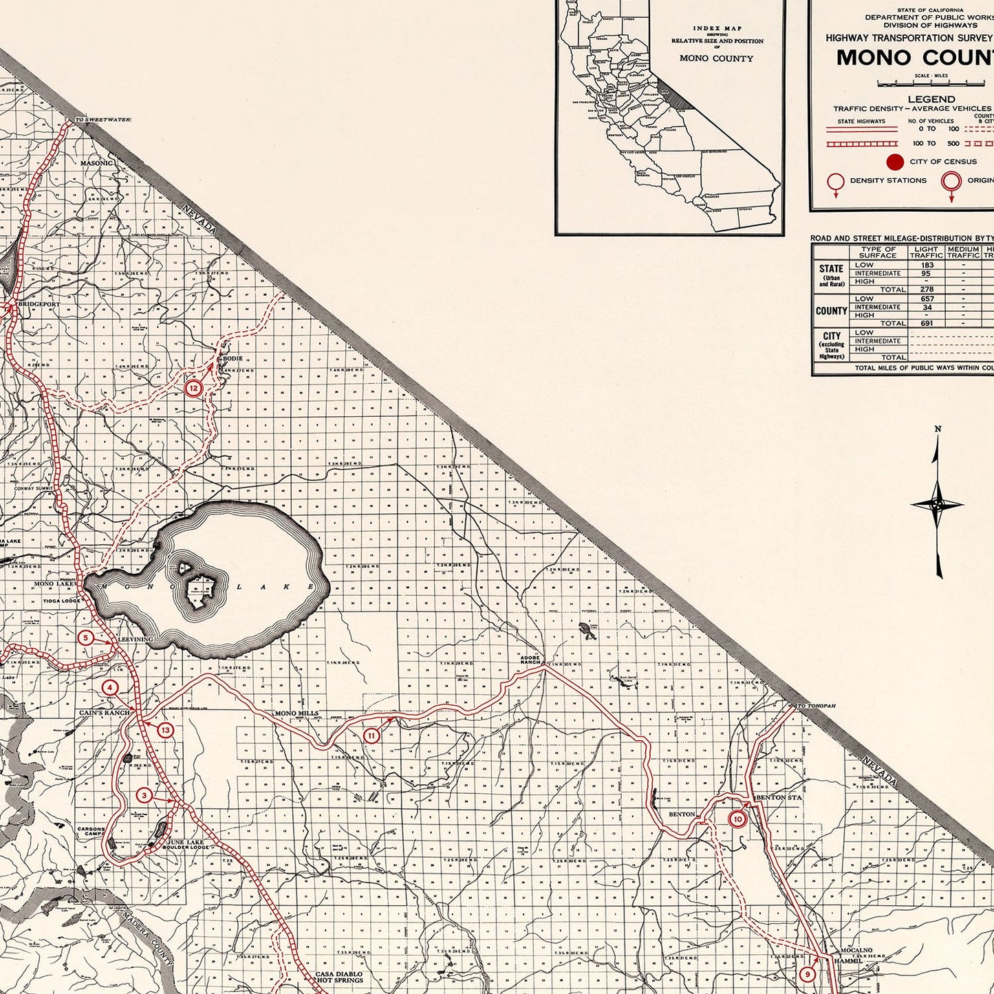 Vintage Map of Mono County, California, 1935