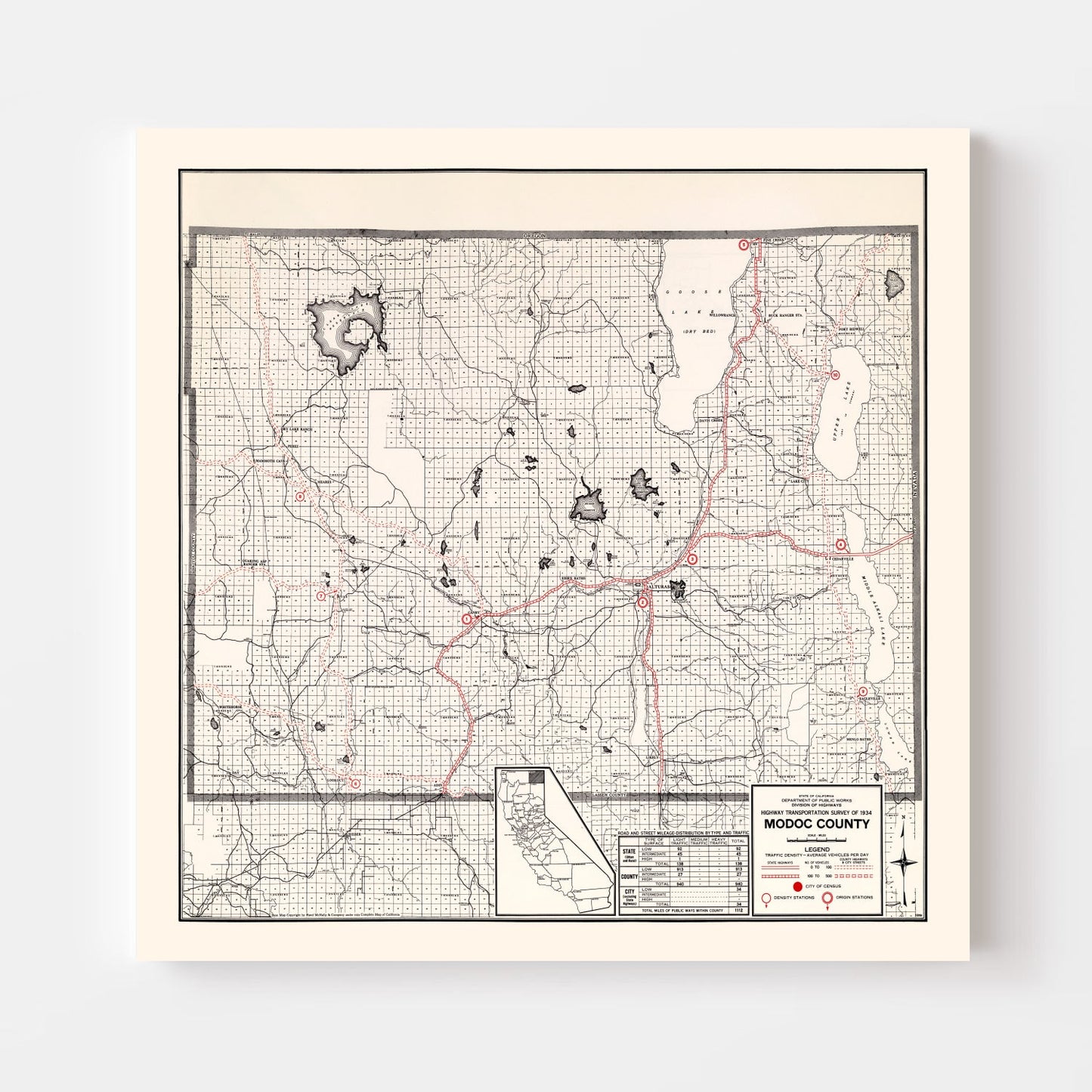 Vintage Map of Modoc County, California, 1935