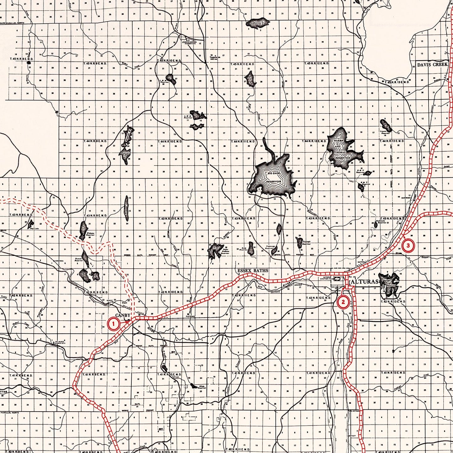 Vintage Map of Modoc County, California, 1935