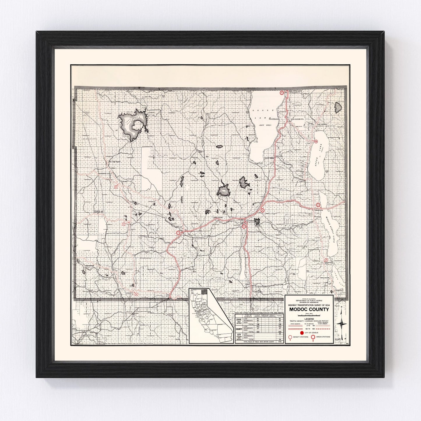 vintage map of Modoc County, California, Alturas, 1935