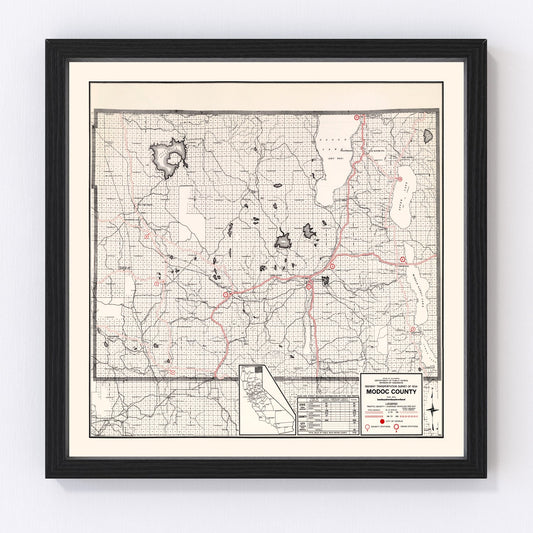 vintage map of Modoc County, California, Alturas, 1935