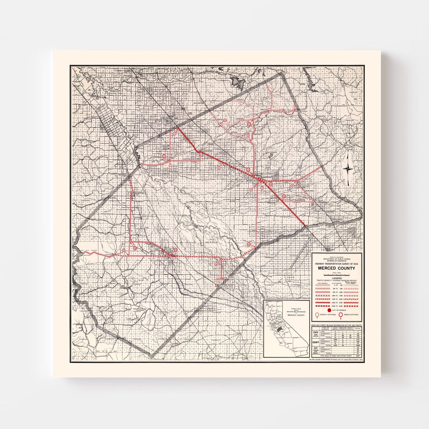 Vintage Map of Merced County, California, 1935