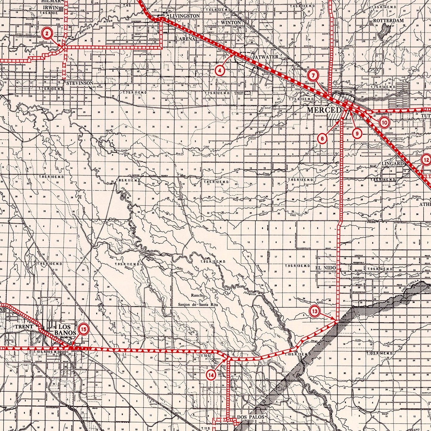 Vintage Map of Merced County, California, 1935