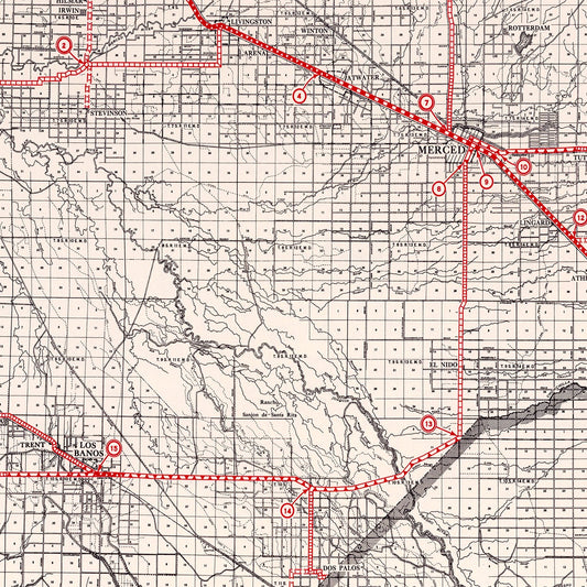 Vintage Map of Merced County, California, 1935