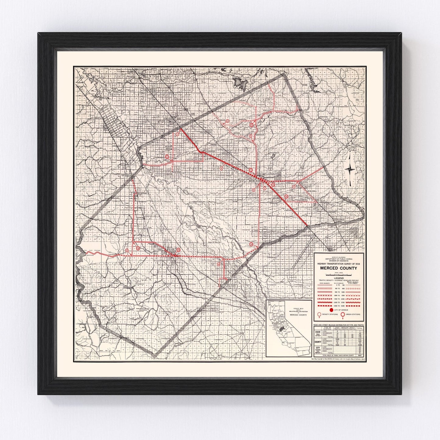 Vintage map of Merced County, California, 1935