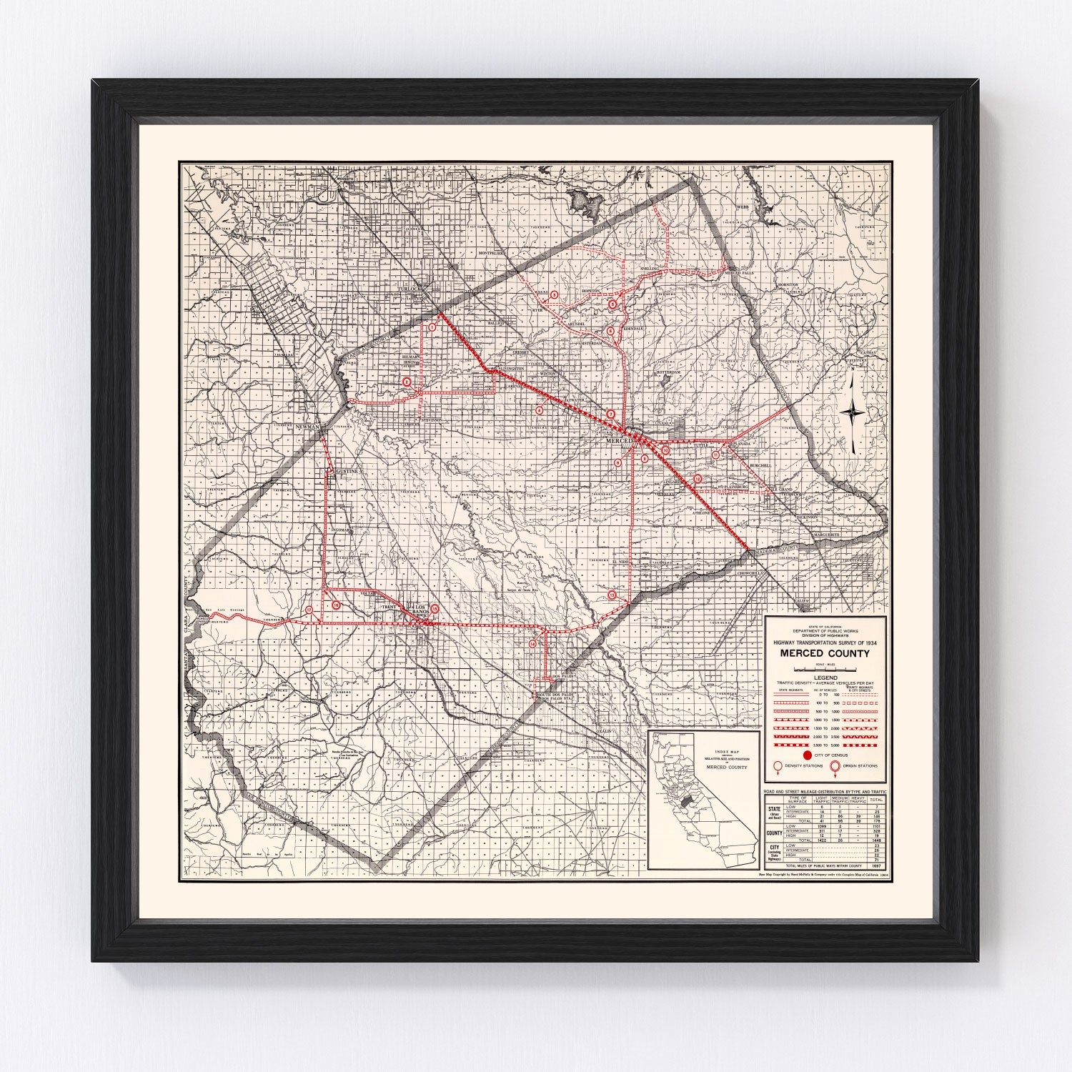 Vintage map of Merced County, California, 1935