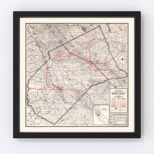 Vintage map of Merced County, California, 1935